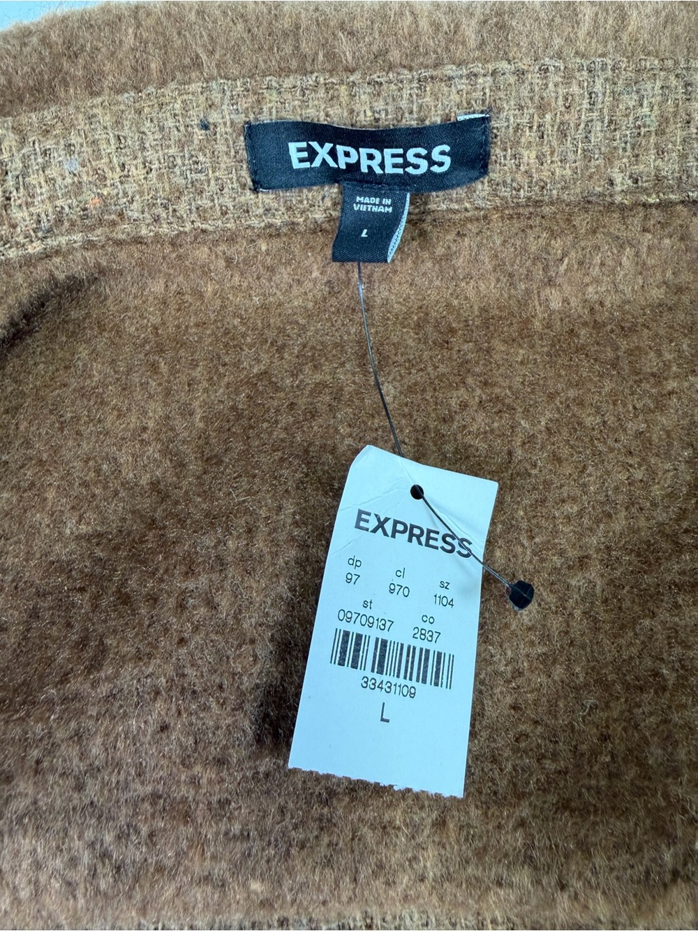 Express - Chic Brown Woven Lace-Sleeve Cropped Jacket NWT -Date night ready L - Picture 13 of 16